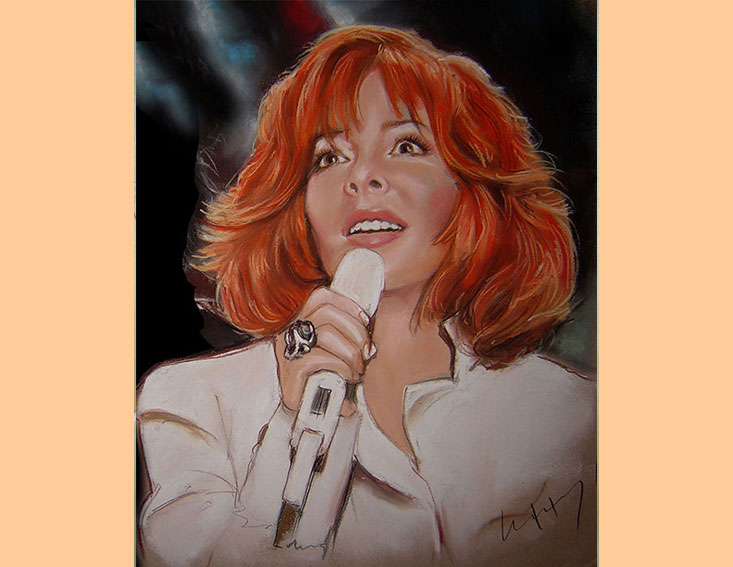 Mylène Farmer portrait aux pastels couleur 