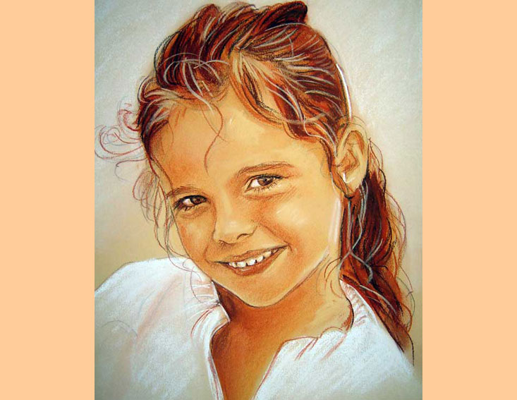 petite fille portrait aux pastels ton sépia